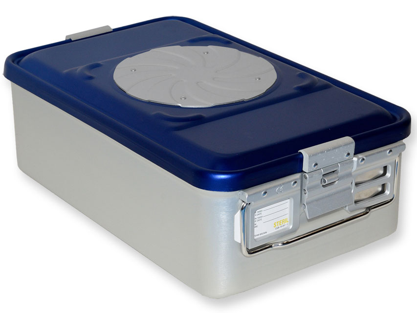 [37242] CONTAINER WITH VALVE medium h150 mm blue perforated