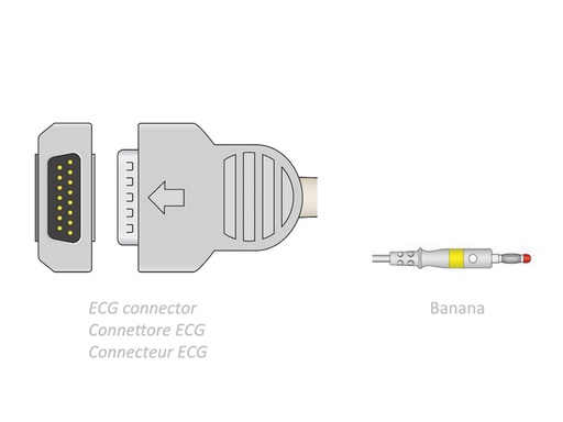 [GM-29722] ECG PATIENT CABLE 2.2 m - banana - GE Marquette compatible