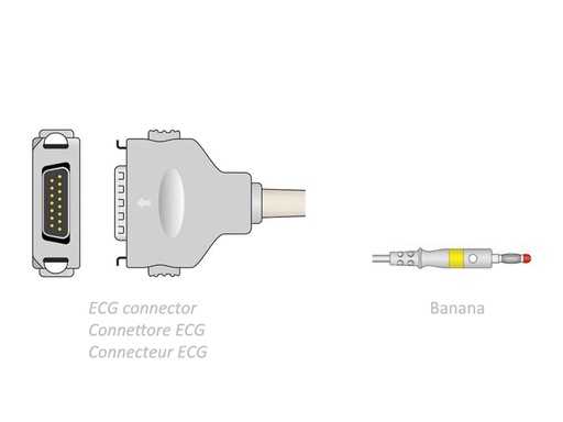[GM-29725] ECG PATIENT CABLE 2.2 m - banana - Fukuda Denshi compatible