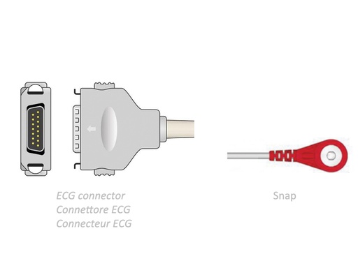 [GM-29727] ECG PATIENT CABLE 2.2 m - snap - compatible Fukuda Denshi