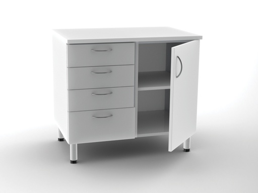 [43510] DOUBLE BASE UNIT 4 drawers + 1 door with 2 shelves - white
