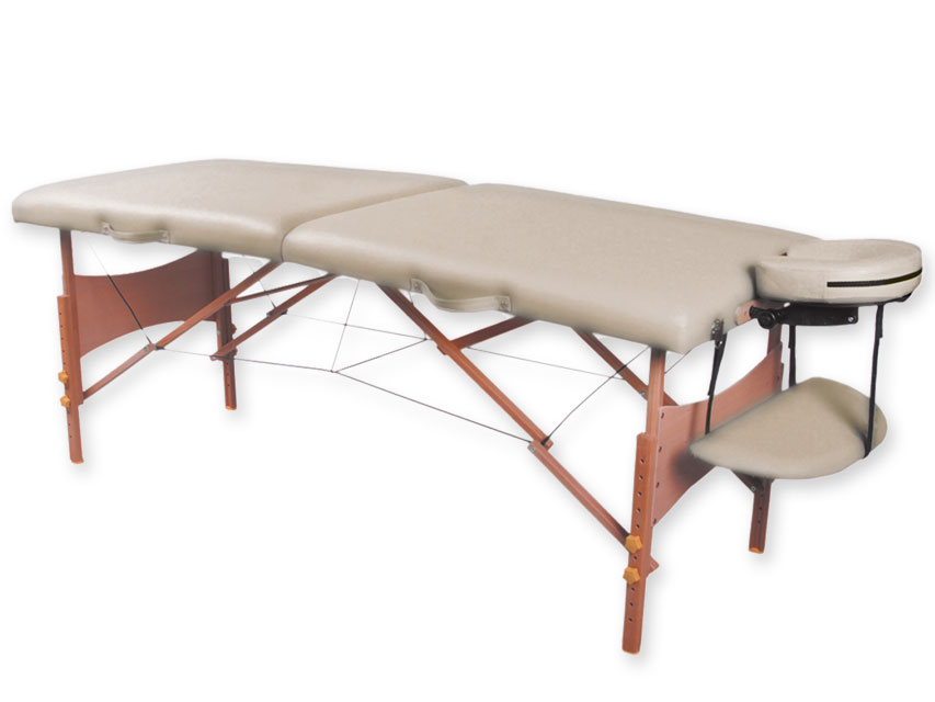 [44003] 2 SECTIONED WOOD MASSAGE BED - cream