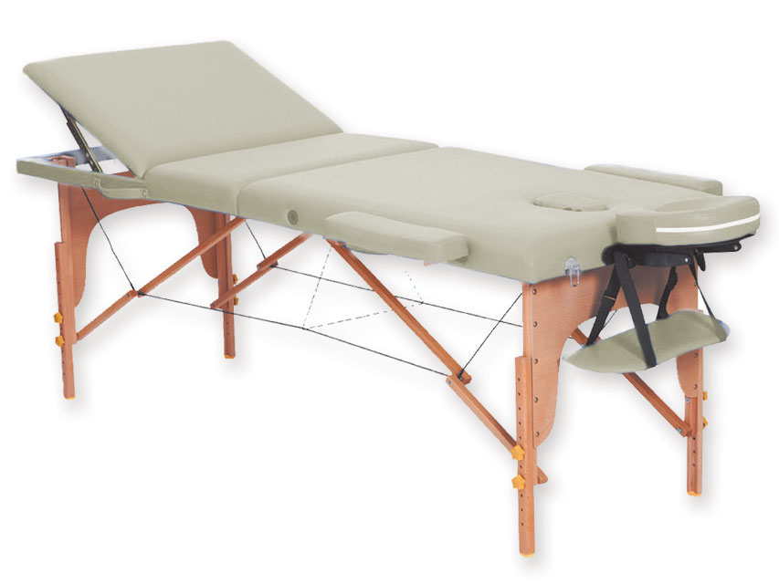 [44013] 3 SECTIONED WOOD MASSAGE BED - cream