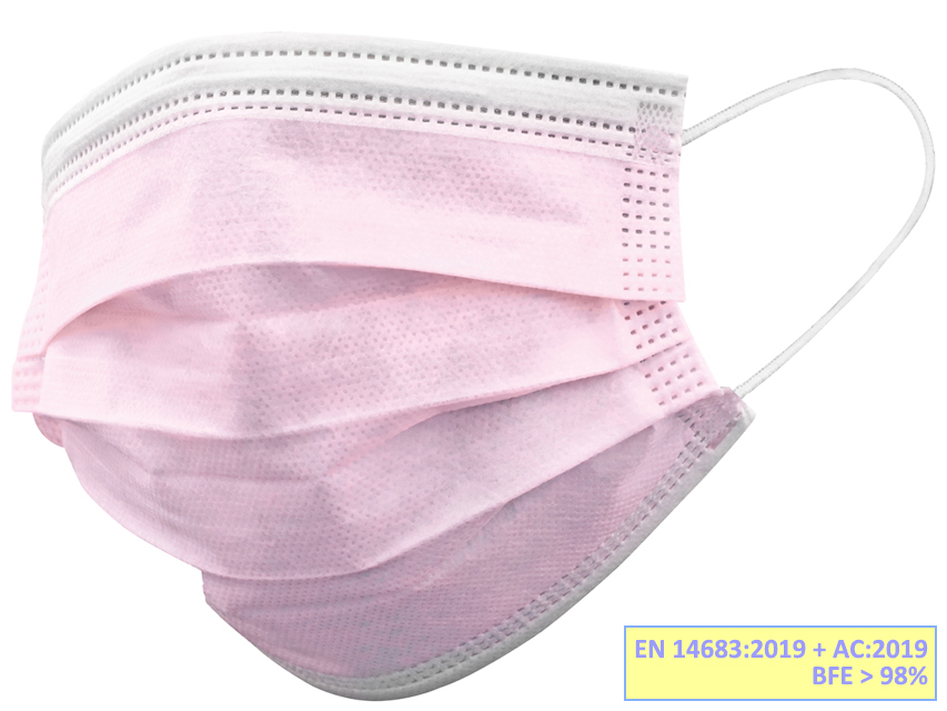 [20694] GISAFE FILTERED SURGICAL MASK 98% 3 SHEETS type IIR with elastic bands - adult - pink - flowpack