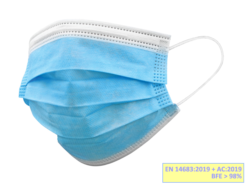 [20680] GISAFE SURGICAL FILTERING MASK 98% 3 VEILS type IIR with elastic bands - paediatric - blue - flowpack