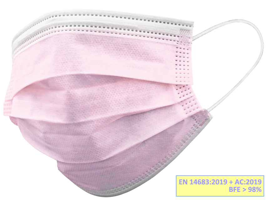 [20697] GISAFE SURGICAL FILTERING MASK 98% 3 VEILS type IIR with elastic bands - adult - pink - box