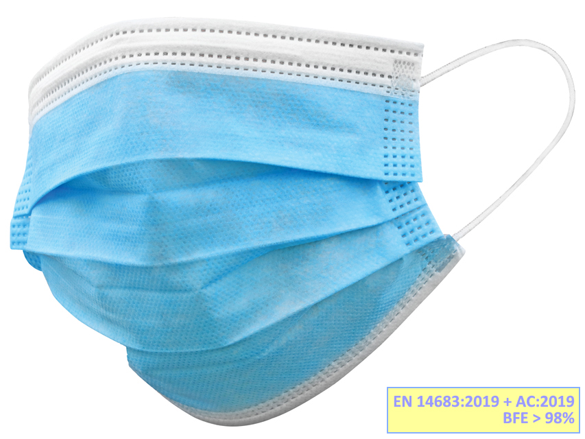 [20670] GISAFE SURGICAL FILTERING MASK 98% 3 SHEETS type IIR with elastic bands - adult - light blue - individually bagged - box