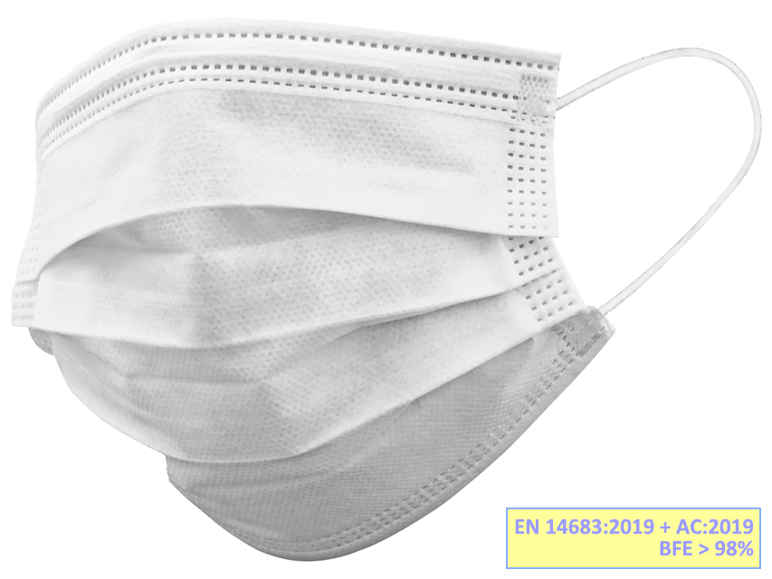[20698] GISAFE SURGICAL FILTERING MASK 98% 3 VEILS type IIR with elastic bands - adult - white - box