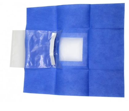 [MGI01158] Sterile ophthalmic surgical drape cm.75x100 cm hole 6x9cm w/film and collection pocket
